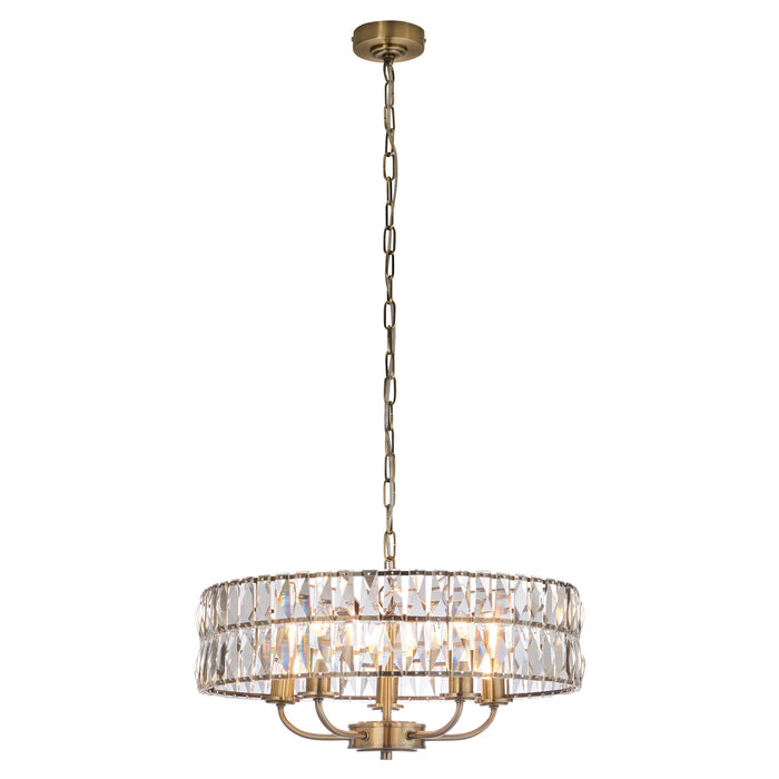 Endon 106244 Clifton 5lt Pendant Antique brass plate & clear crystal glass 5 x 6W LED E14 (Required) - westbasedirect.com