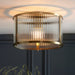 Endon 106265 Ridgeton 1lt Flush Antique brass plate & clear ribbed glass 10W LED E27 (Required) - westbasedirect.com