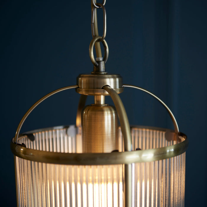 Endon 106710 Lambeth Ribbed 1lt Pendant Antique brass plate & clear ribbed glass 10W LED E27 (Required) - westbasedirect.com