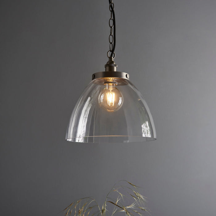 Endon 106896 Hansen Grand 1lt Pendant Brushed silver paint & clear glass 10W LED E27 (Required) - westbasedirect.com