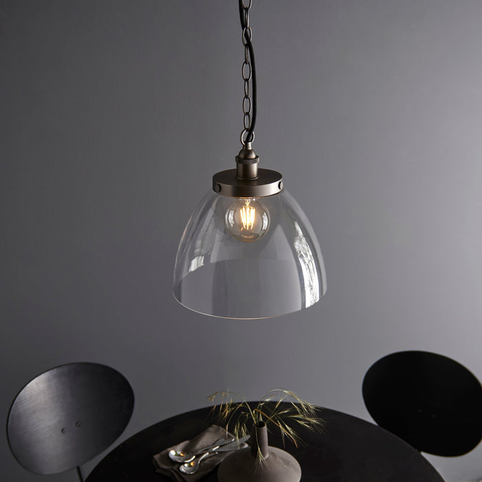 Endon 106896 Hansen Grand 1lt Pendant Brushed silver paint & clear glass 10W LED E27 (Required) - westbasedirect.com