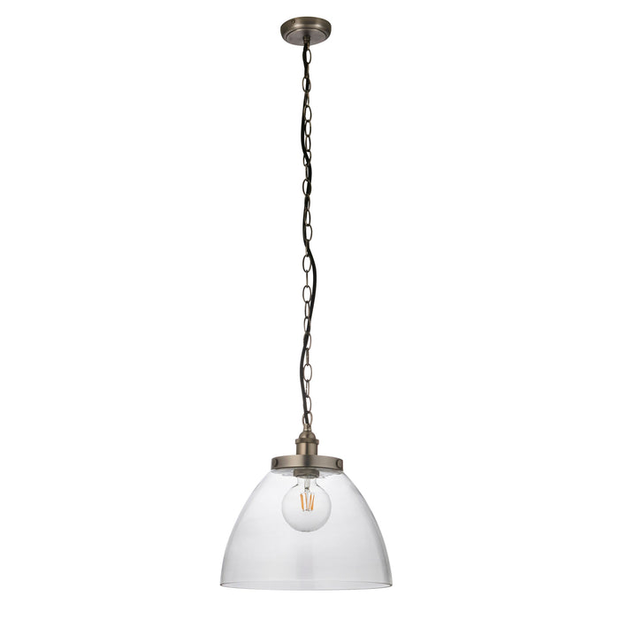 Endon 106896 Hansen Grand 1lt Pendant Brushed silver paint & clear glass 10W LED E27 (Required) - westbasedirect.com