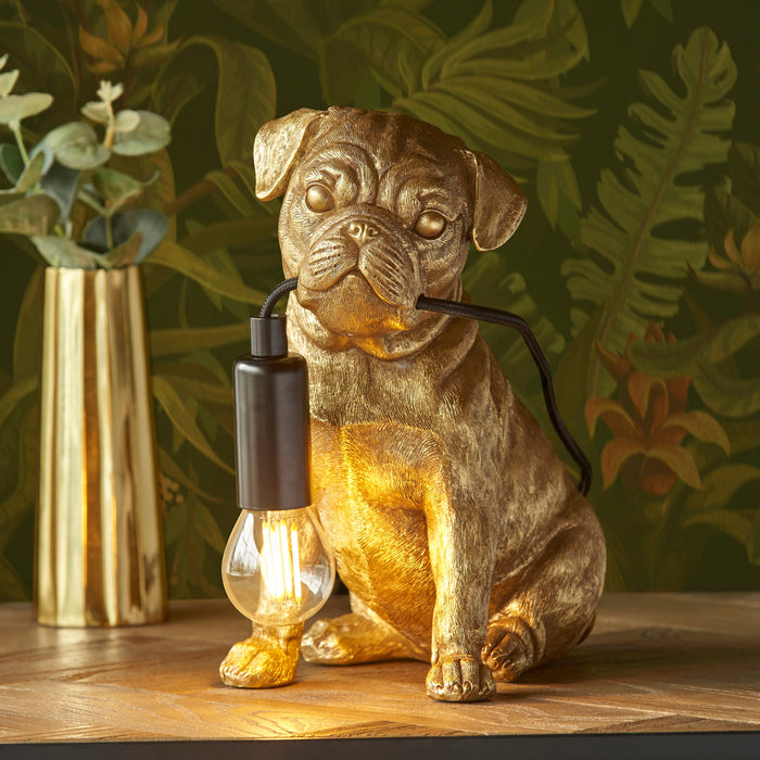 Endon 107324 Pug puppy Table Vintage gold paint & matt black 7W LED E14 (Required)