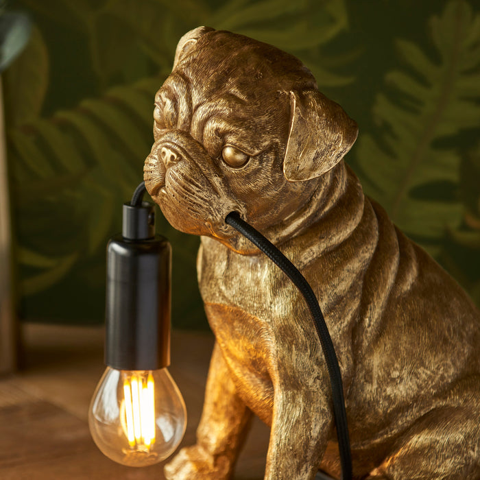 Endon 107324 Pug puppy Table Vintage gold paint & matt black 7W LED E14 (Required)