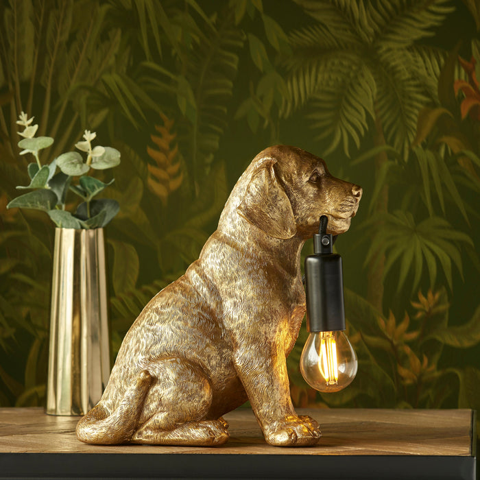Endon 107364 Labrador Puppy Table Vintage gold paint & matt black 7W LED E14 (Required) - westbasedirect.com