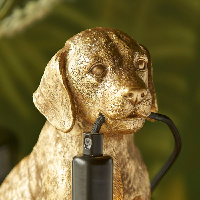 Endon 107364 Labrador Puppy Table Vintage gold paint & matt black 7W LED E14 (Required) - westbasedirect.com
