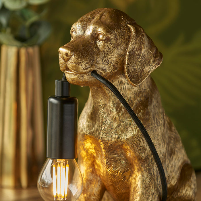 Endon 107364 Labrador Puppy Table Vintage gold paint & matt black 7W LED E14 (Required) - westbasedirect.com