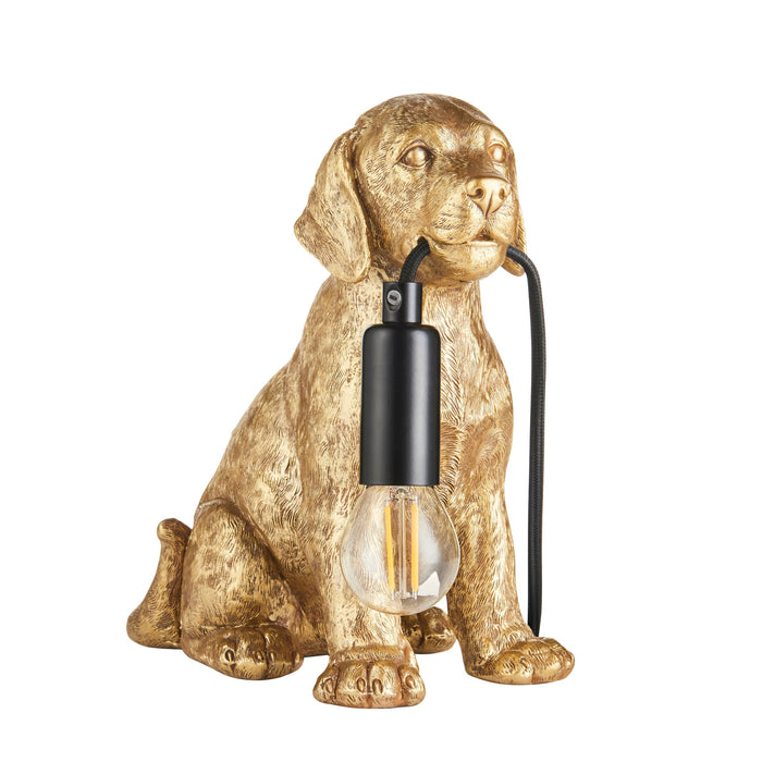Endon 107364 Labrador Puppy Table Vintage gold paint & matt black 7W LED E14 (Required) - westbasedirect.com