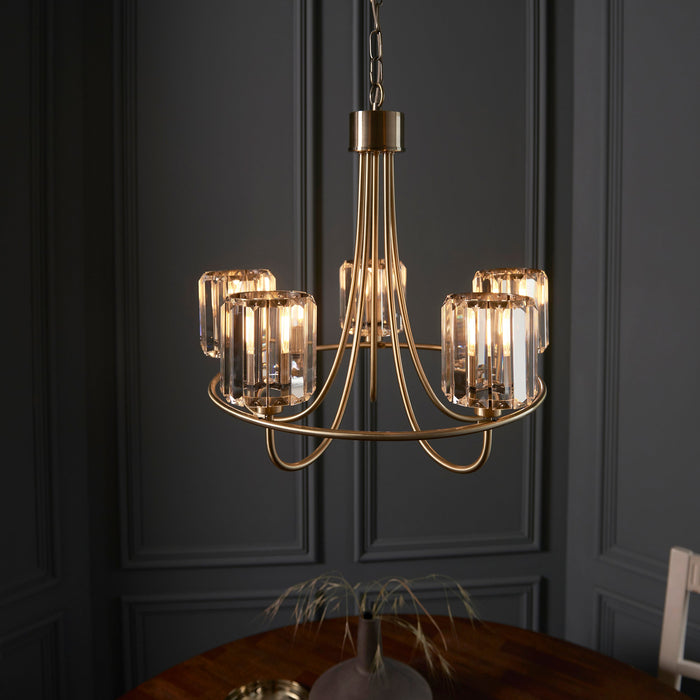 Endon 107802 Berenice 5lt Pendant Antique brass plate & clear glass 5 x 6W LED E14 (Required) - westbasedirect.com