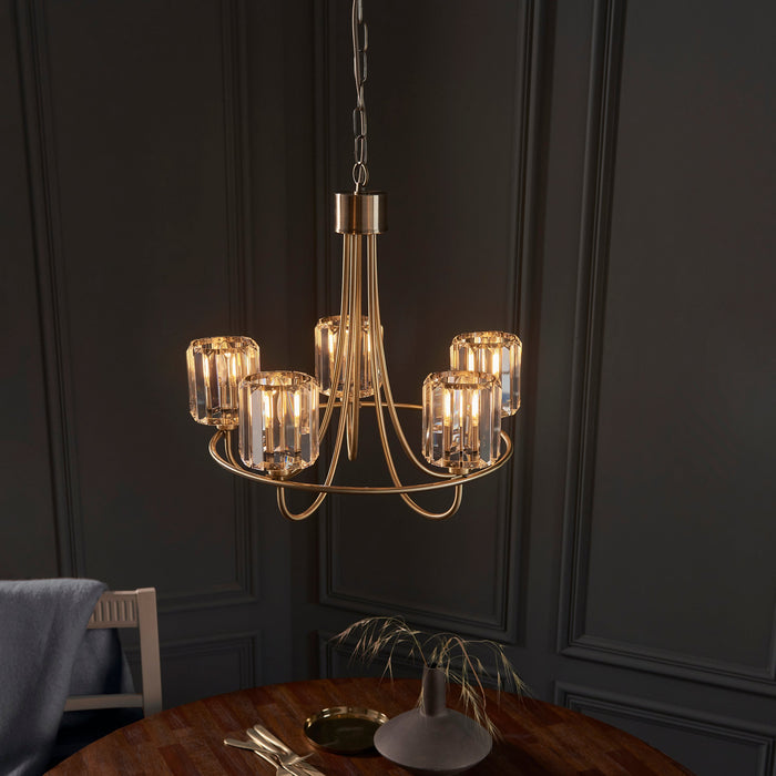 Endon 107802 Berenice 5lt Pendant Antique brass plate & clear glass 5 x 6W LED E14 (Required) - westbasedirect.com