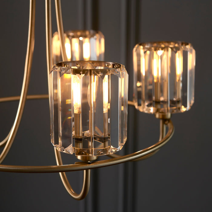 Endon 107802 Berenice 5lt Pendant Antique brass plate & clear glass 5 x 6W LED E14 (Required) - westbasedirect.com