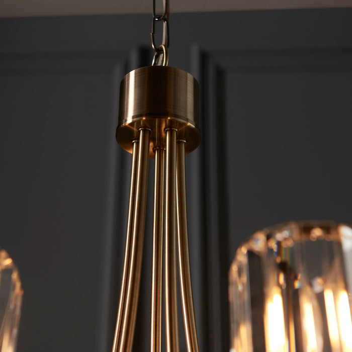 Endon 107802 Berenice 5lt Pendant Antique brass plate & clear glass 5 x 6W LED E14 (Required) - westbasedirect.com