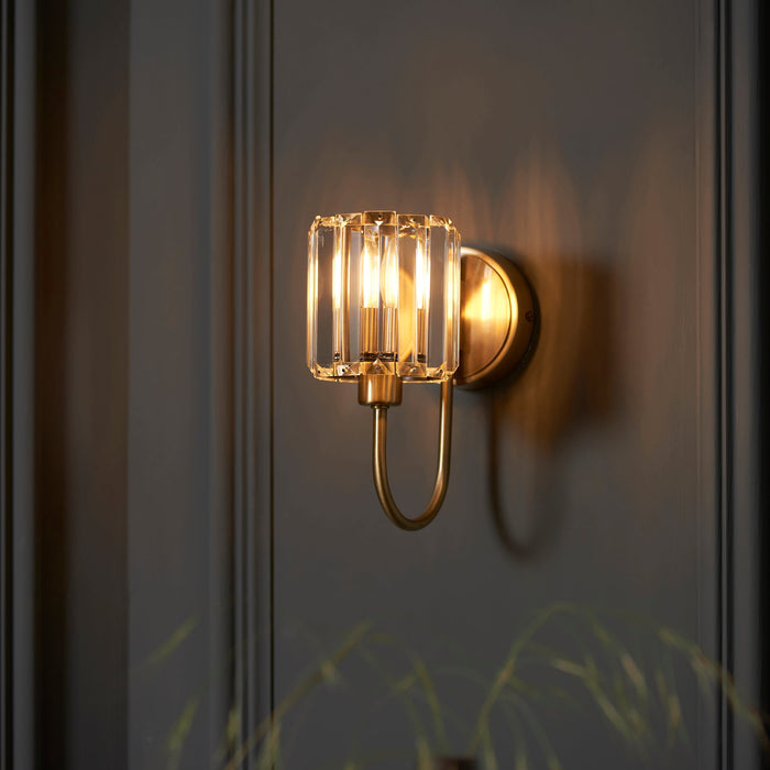 Endon 107803 Berenice 1lt Wall Antique brass plate & clear glass 6W LED E14 (Required) - westbasedirect.com