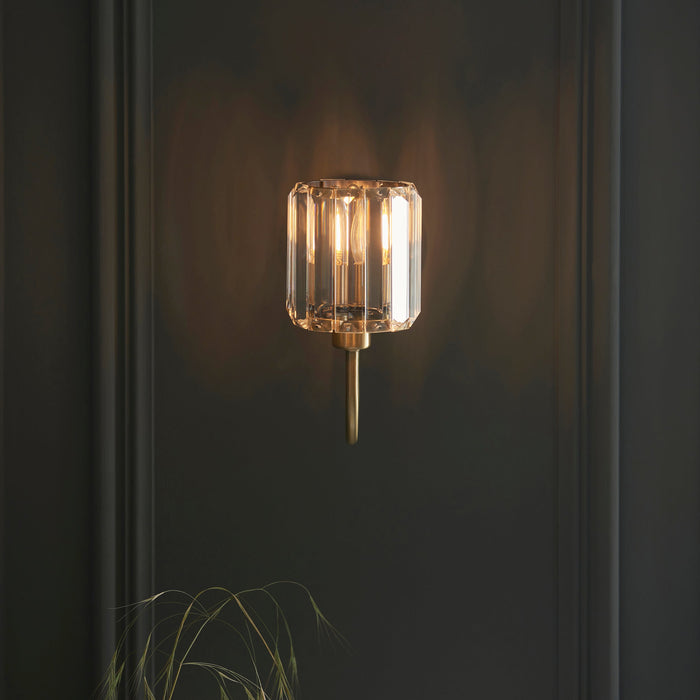 Endon 107803 Berenice 1lt Wall Antique brass plate & clear glass 6W LED E14 (Required) - westbasedirect.com