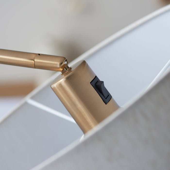 Endon 108022 Clement Floor Br aged brass plate & natural linen mix fabric 10W LED E27 (Required)