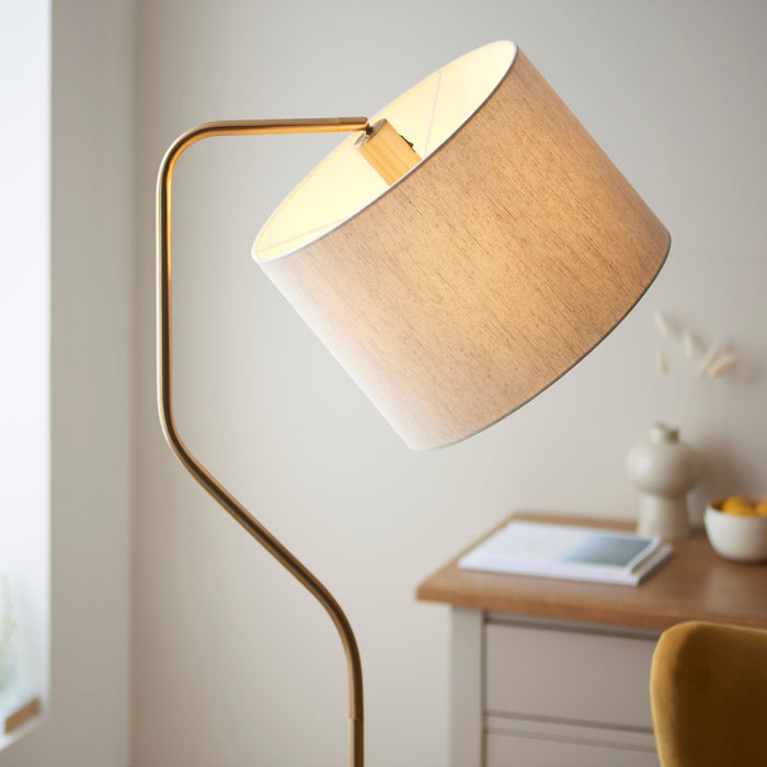 Endon 108022 Clement Floor Br aged brass plate & natural linen mix fabric 10W LED E27 (Required)