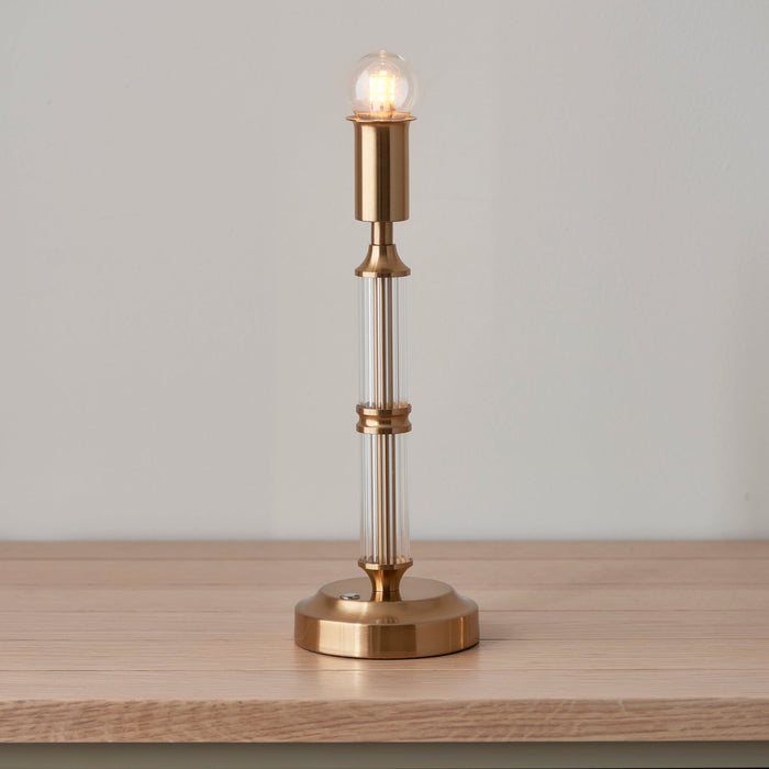 Endon 110463 Morton Rechargeable Table Base Brushed aged brass plate & clear acrylic 1.5W LED (SMD 2835) Warm White