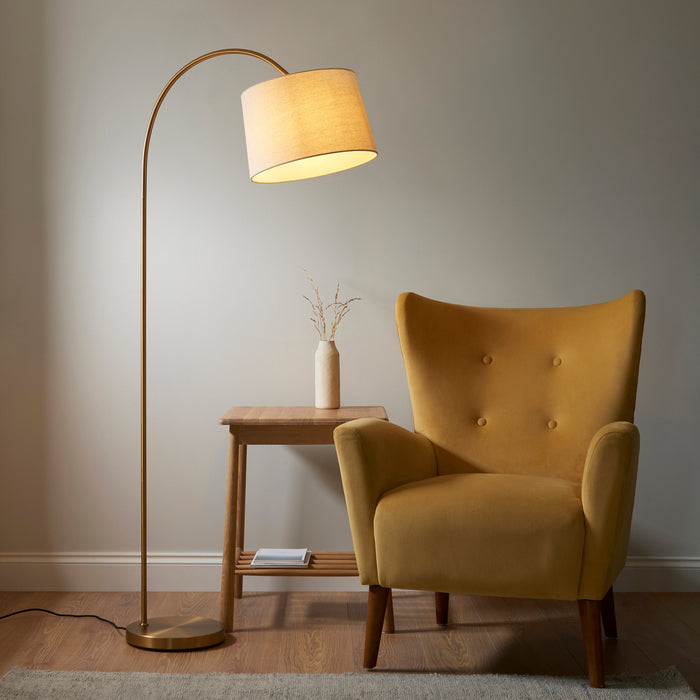 Endon 110645 Carlson Floor Warm brass plate & natural fabric 10W LED E27 (Required)