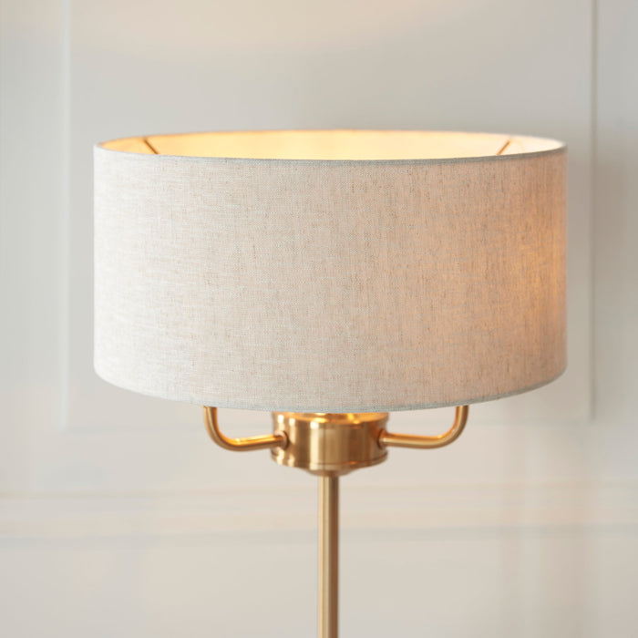 Endon 110721 Highclere 3lt Table Vintage brass & natural linen 3 x 7W LED E14 (Required)