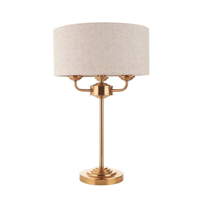 Endon 110721 Highclere 3lt Table Vintage brass & natural linen 3 x 7W LED E14 (Required)