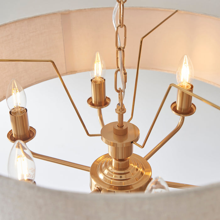 Endon 110722 Highclere 6lt Pendant Vintage brass & natural linen 6 x 6W LED E14 (Required)