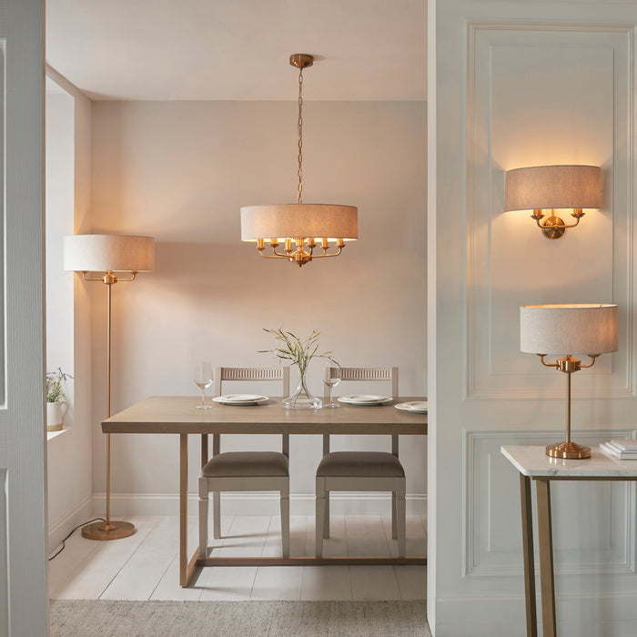 Endon 110722 Highclere 6lt Pendant Vintage brass & natural linen 6 x 6W LED E14 (Required)