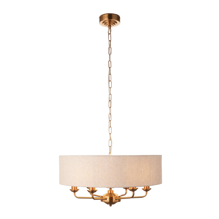 Endon 110722 Highclere 6lt Pendant Vintage brass & natural linen 6 x 6W LED E14 (Required)
