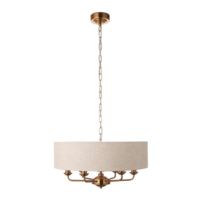 Endon 110722 Highclere 6lt Pendant Vintage brass & natural linen 6 x 6W LED E14 (Required)