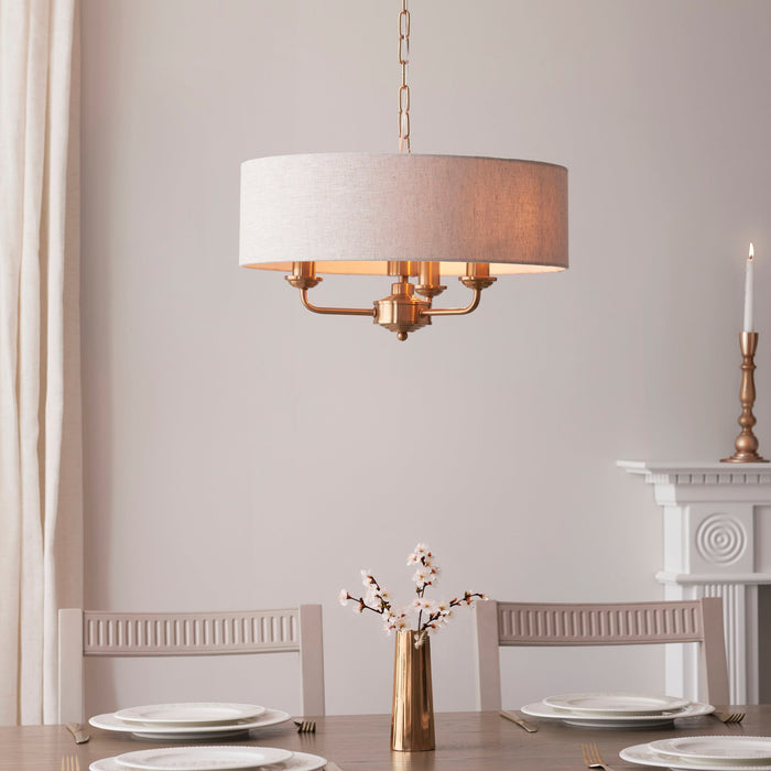 Endon 110723 Highclere 3lt Pendant Vintage brass & natural linen 3 x 6W LED E14 (Required)