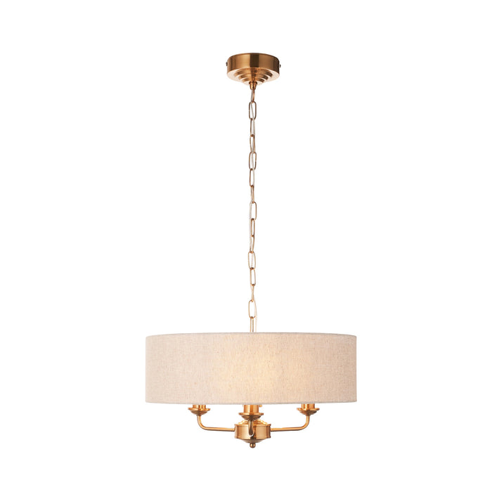 Endon 110723 Highclere 3lt Pendant Vintage brass & natural linen 3 x 6W LED E14 (Required)
