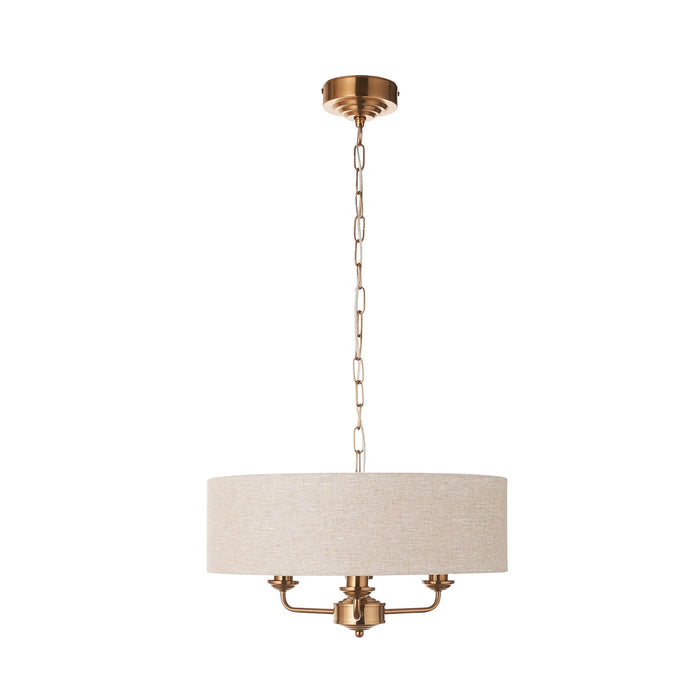 Endon 110723 Highclere 3lt Pendant Vintage brass & natural linen 3 x 6W LED E14 (Required)