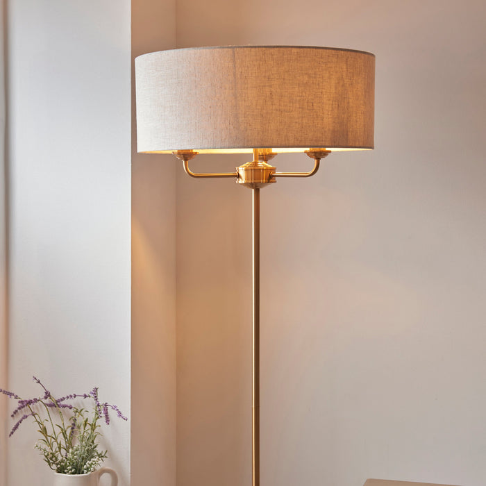 Endon 110724 Highclere 3lt Floor Vintage brass & natural linen 3 x 6W LED E14 (Required) - westbasedirect.com