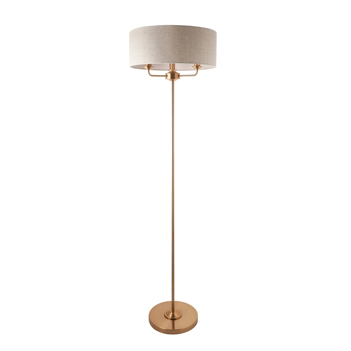 Endon 110724 Highclere 3lt Floor Vintage brass & natural linen 3 x 6W LED E14 (Required) - westbasedirect.com