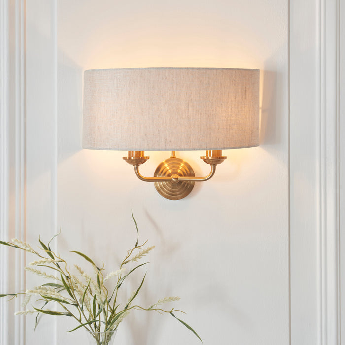 Endon 110726 Highclere 2lt Wall Vintage brass & natural linen 2 x 6W LED E14 (Required)