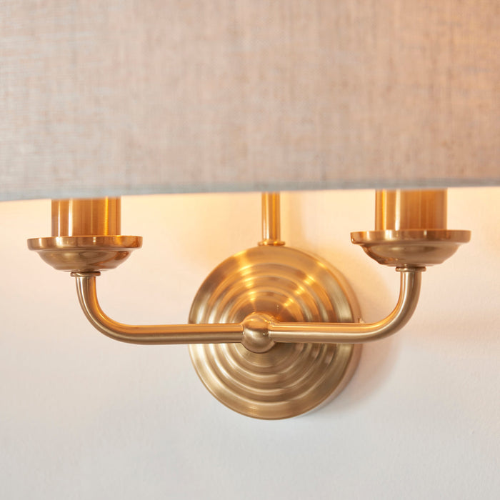 Endon 110726 Highclere 2lt Wall Vintage brass & natural linen 2 x 6W LED E14 (Required)