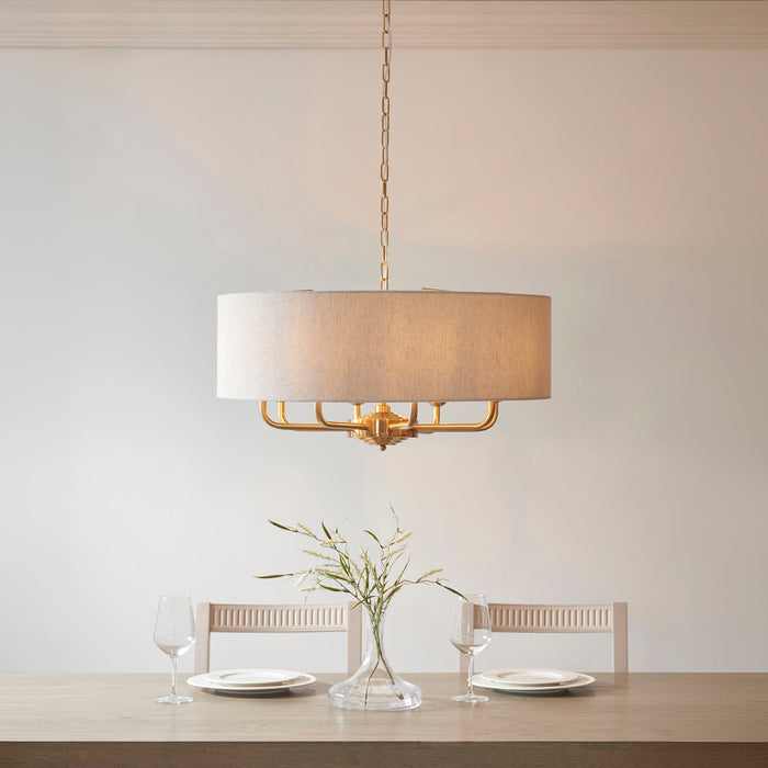 Endon 110727 Highclere 8lt Pendant Vintage brass & natural linen 8 x 6W LED E14 (Required)