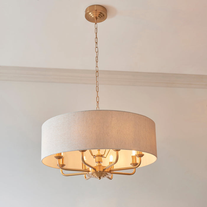 Endon 110727 Highclere 8lt Pendant Vintage brass & natural linen 8 x 6W LED E14 (Required)