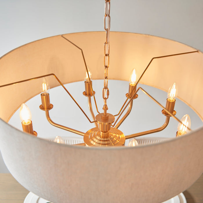 Endon 110727 Highclere 8lt Pendant Vintage brass & natural linen 8 x 6W LED E14 (Required)