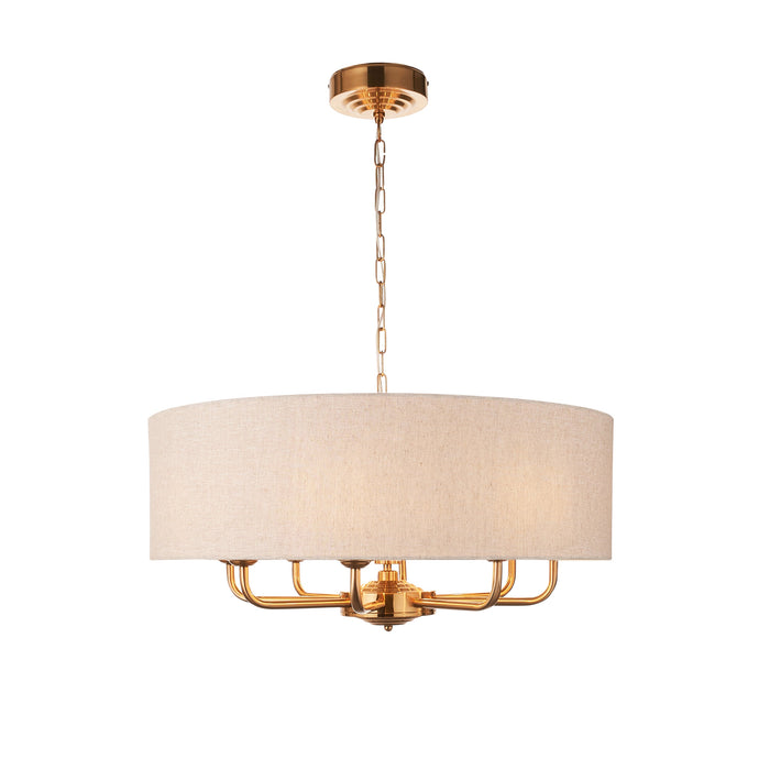 Endon 110727 Highclere 8lt Pendant Vintage brass & natural linen 8 x 6W LED E14 (Required)