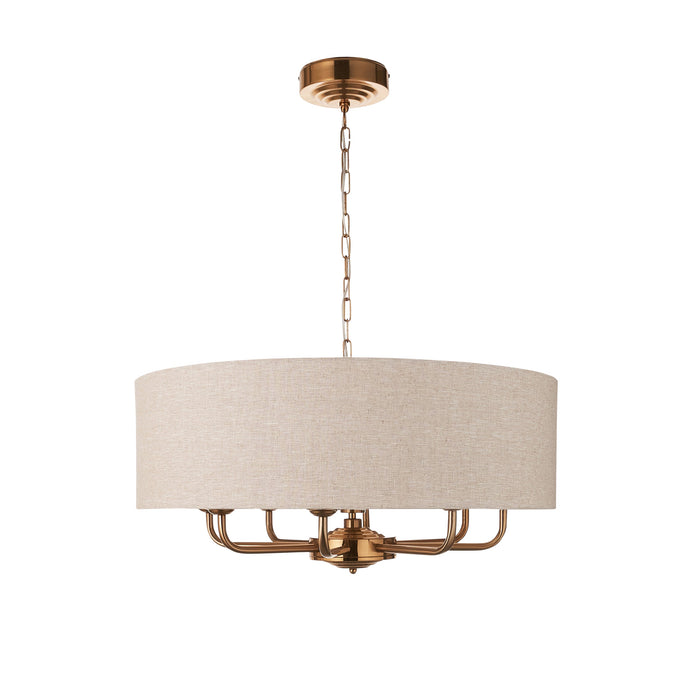 Endon 110727 Highclere 8lt Pendant Vintage brass & natural linen 8 x 6W LED E14 (Required)