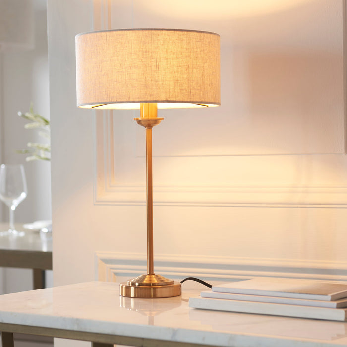 Endon 110728 Highclere Table Vintage brass & natural linen 7W LED E14 (Required)