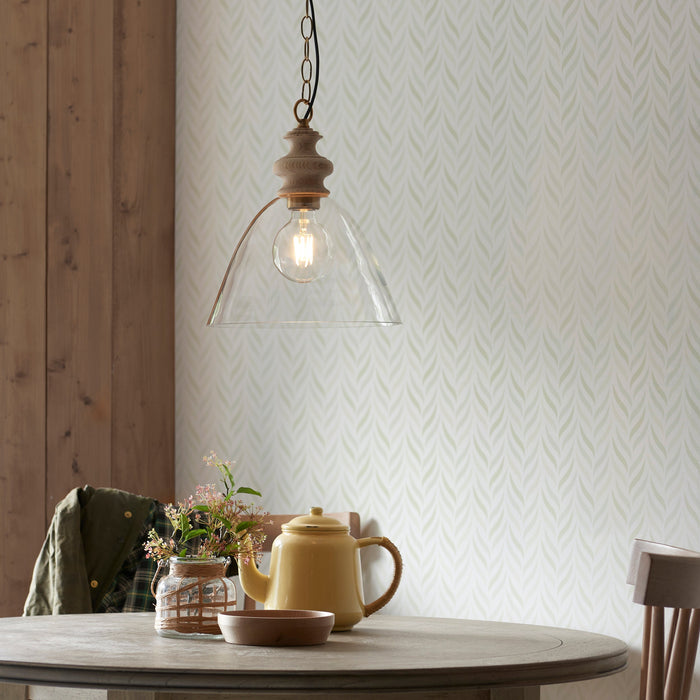 Endon 110825 Cotswold Pendant Natural ash, brushed aged brass plate & clear glass  10W LED E27 (Required)