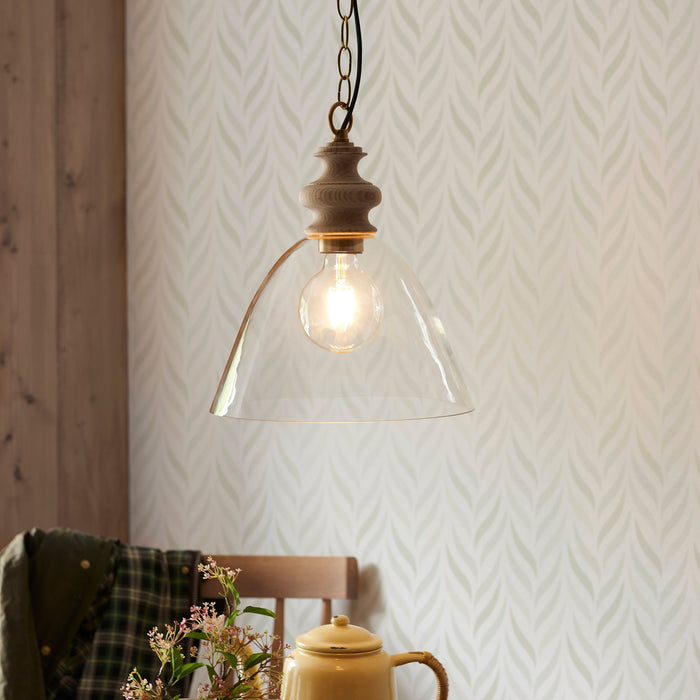 Endon 110825 Cotswold Pendant Natural ash, brushed aged brass plate & clear glass  10W LED E27 (Required)