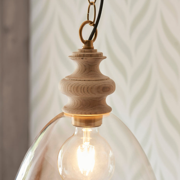Endon 110825 Cotswold Pendant Natural ash, brushed aged brass plate & clear glass  10W LED E27 (Required)
