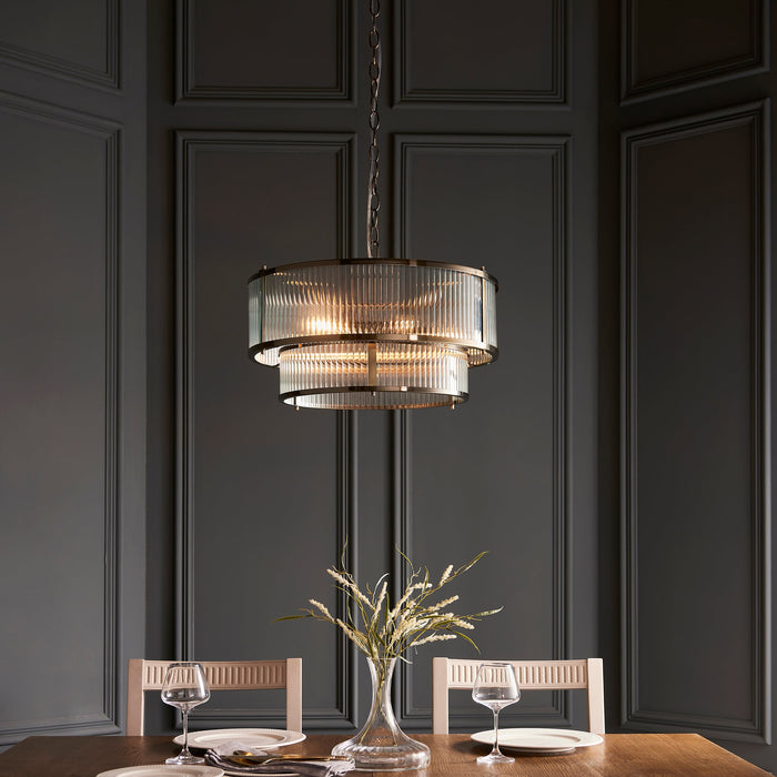Endon 110944 Ridgeton 5lt Pendant Antique brass plate & clear ribbed glass 5 x 6W LED E14 (Required)