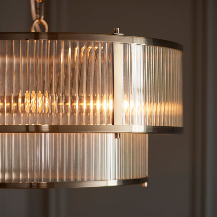 Endon 110944 Ridgeton 5lt Pendant Antique brass plate & clear ribbed glass 5 x 6W LED E14 (Required)