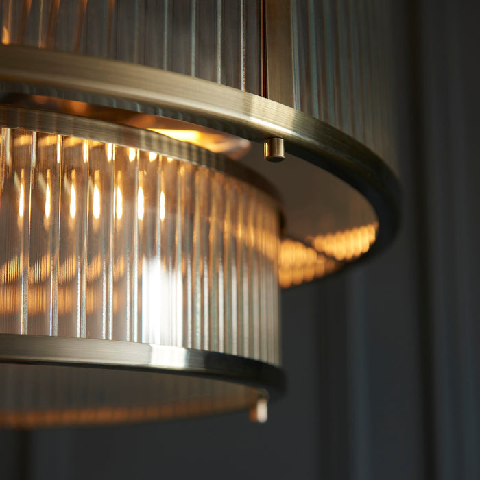 Endon 110944 Ridgeton 5lt Pendant Antique brass plate & clear ribbed glass 5 x 6W LED E14 (Required)