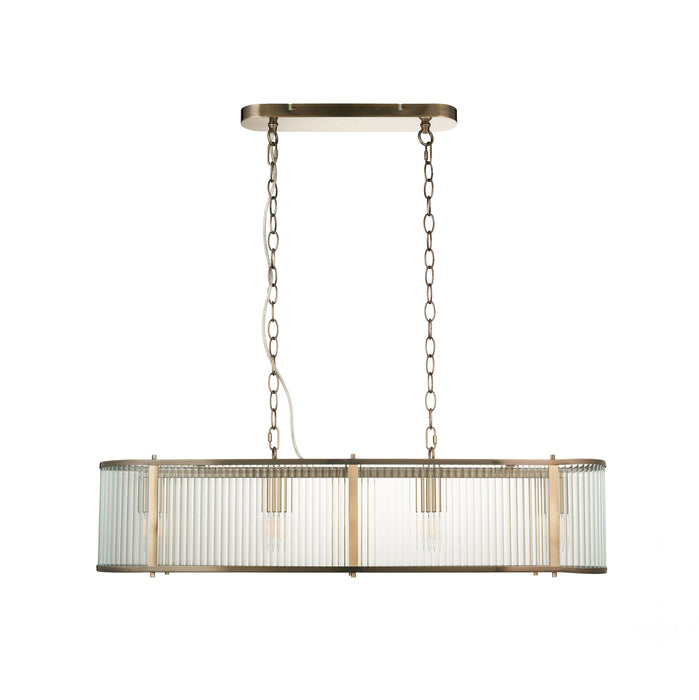 Endon 110945 Ridgeton 4lt Linear Pendant Antique brass plate & clear ribbed glass 4 x 6W LED E14 (Required)