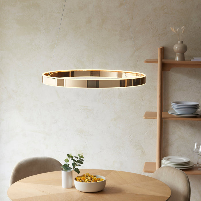 Endon 110957 Gen Ring pendant French gold finish & frosted acrylic 42W LED tape module (SMD 2835) Warm White