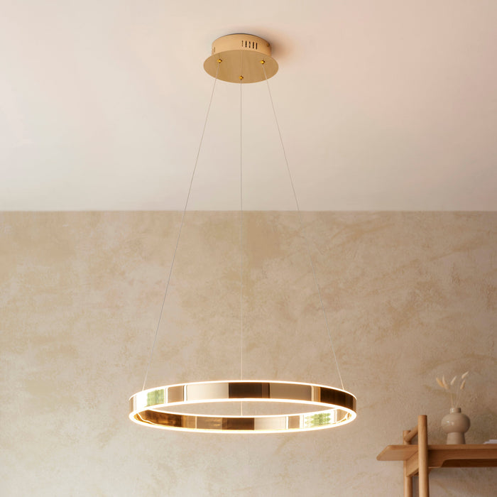 Endon 110957 Gen Ring pendant French gold finish & frosted acrylic 42W LED tape module (SMD 2835) Warm White